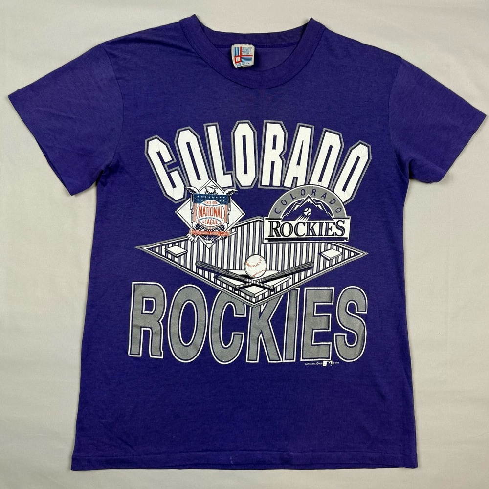 Vtg 90s Colorado Rockies Women’s T-Shirt Sz Large Slim Fit Thin Single Stitch B9